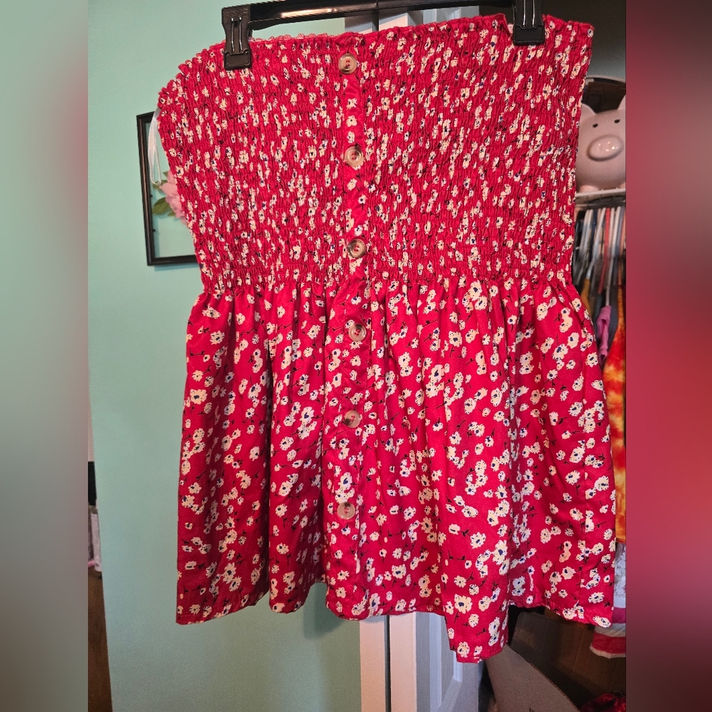 Red Floral Button-Down Dress